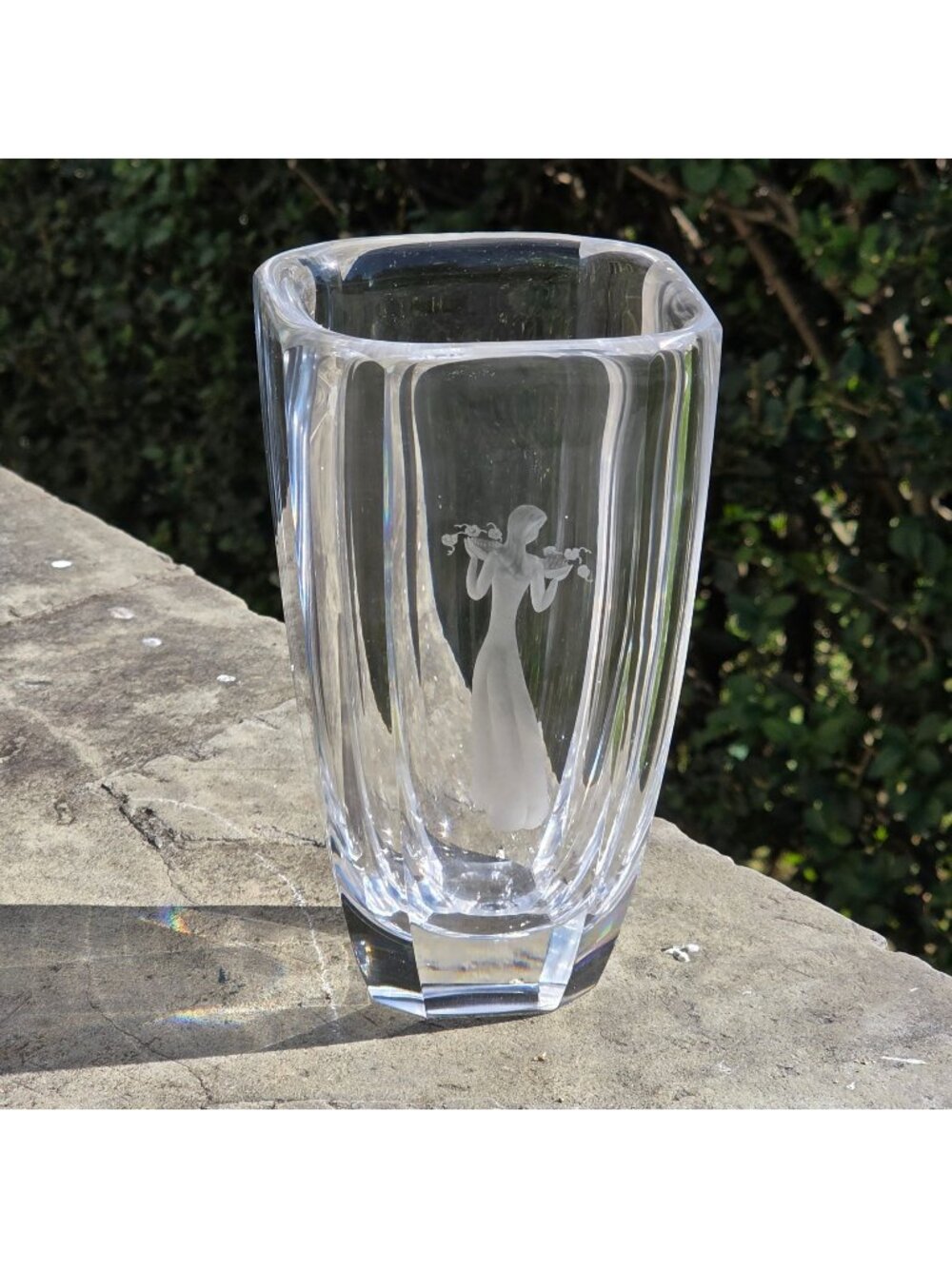 Signed Vtg Etched Orrefors of Sweden Sven Palmqvist Transparent Vase 2.25" x 7"